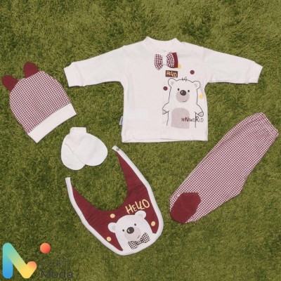 Набор детский (шапочка,ползунки,кофточка,рукавички,фартук нагрудный) модель 14395